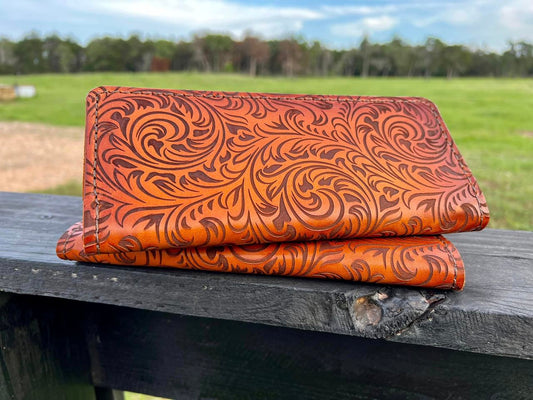 Handcrafted Tally Book Cover - Paisley Pattern Engrave