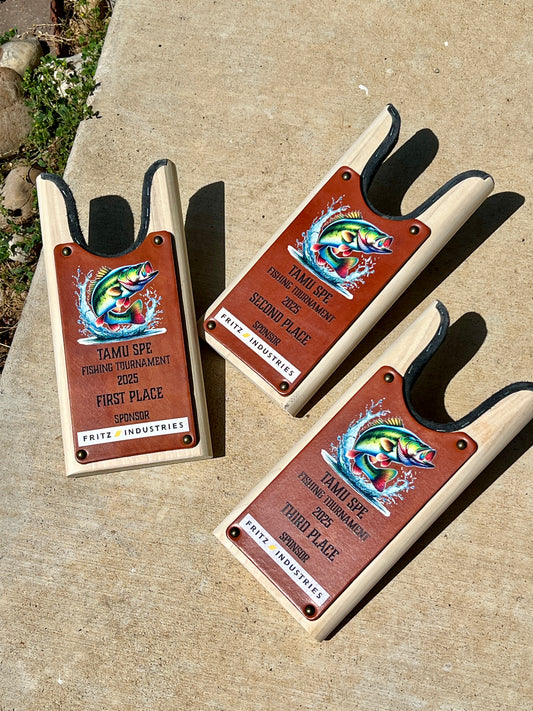 Wood boot jack with leather inlay