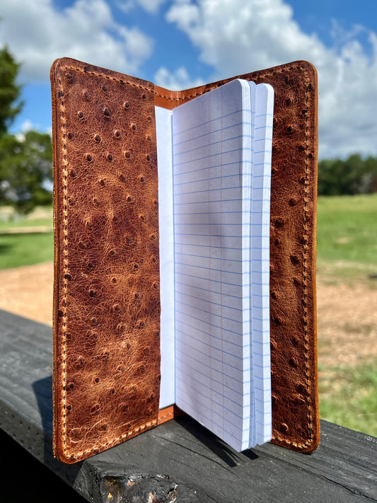 Handcrafted Tally Book Cover - Veg Tan Ostrich Embossed