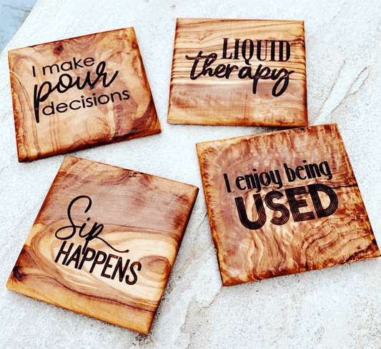Engraved Olive Wood Coasters (4) - PateRanchCreations