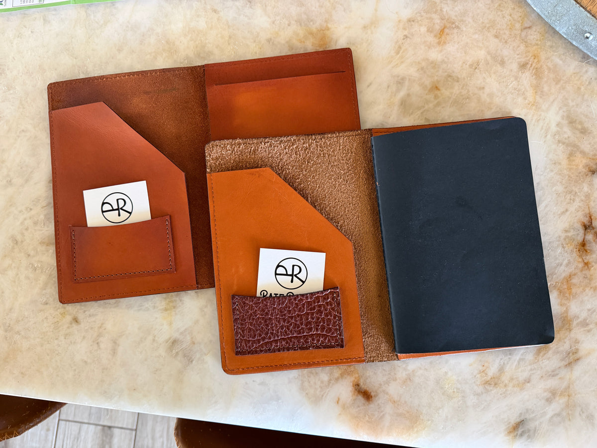 Customizable handcrafted leather A5 padfolio for notebooks and notes