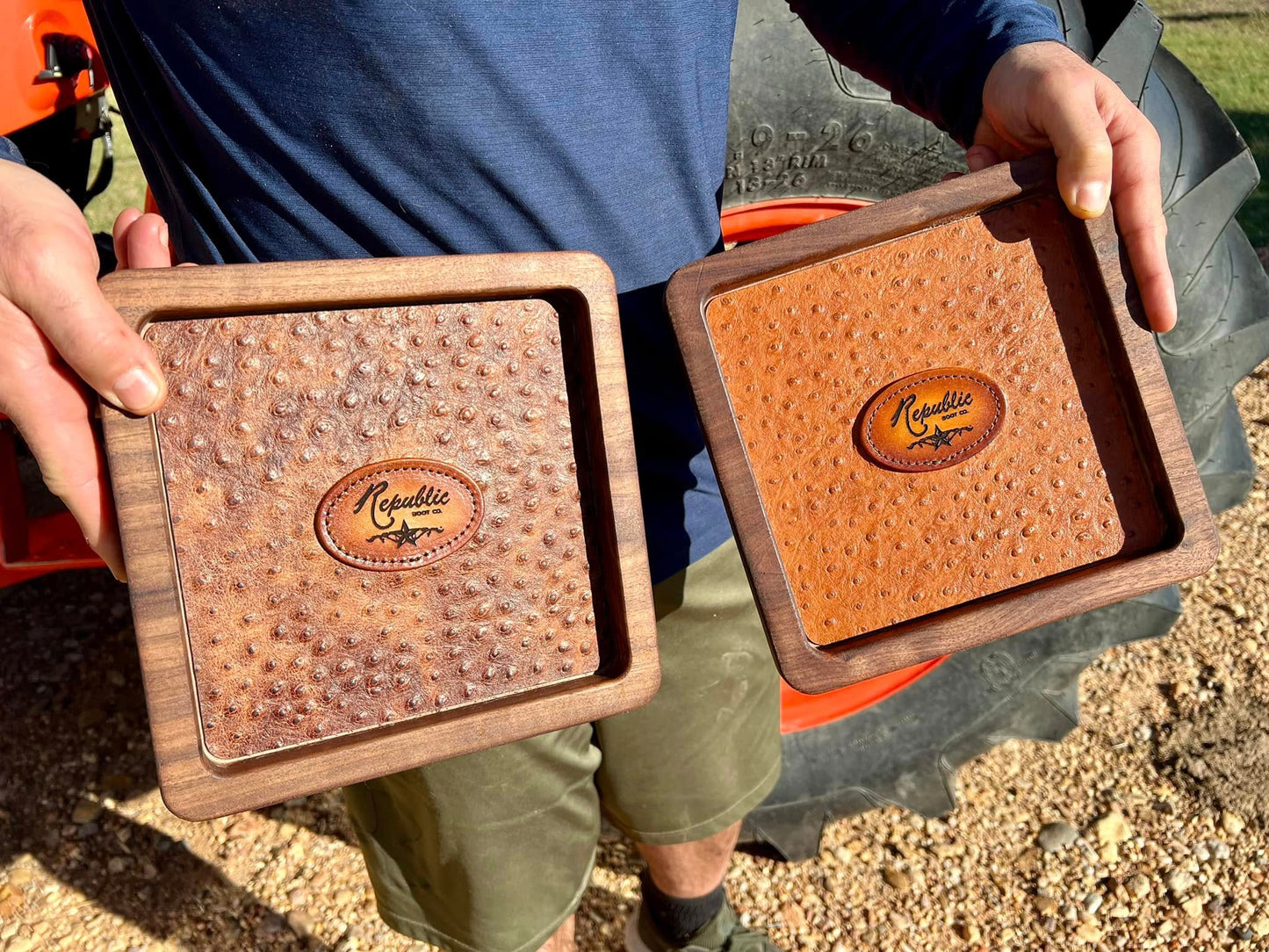 Black Walnut and Leather Valet Tray