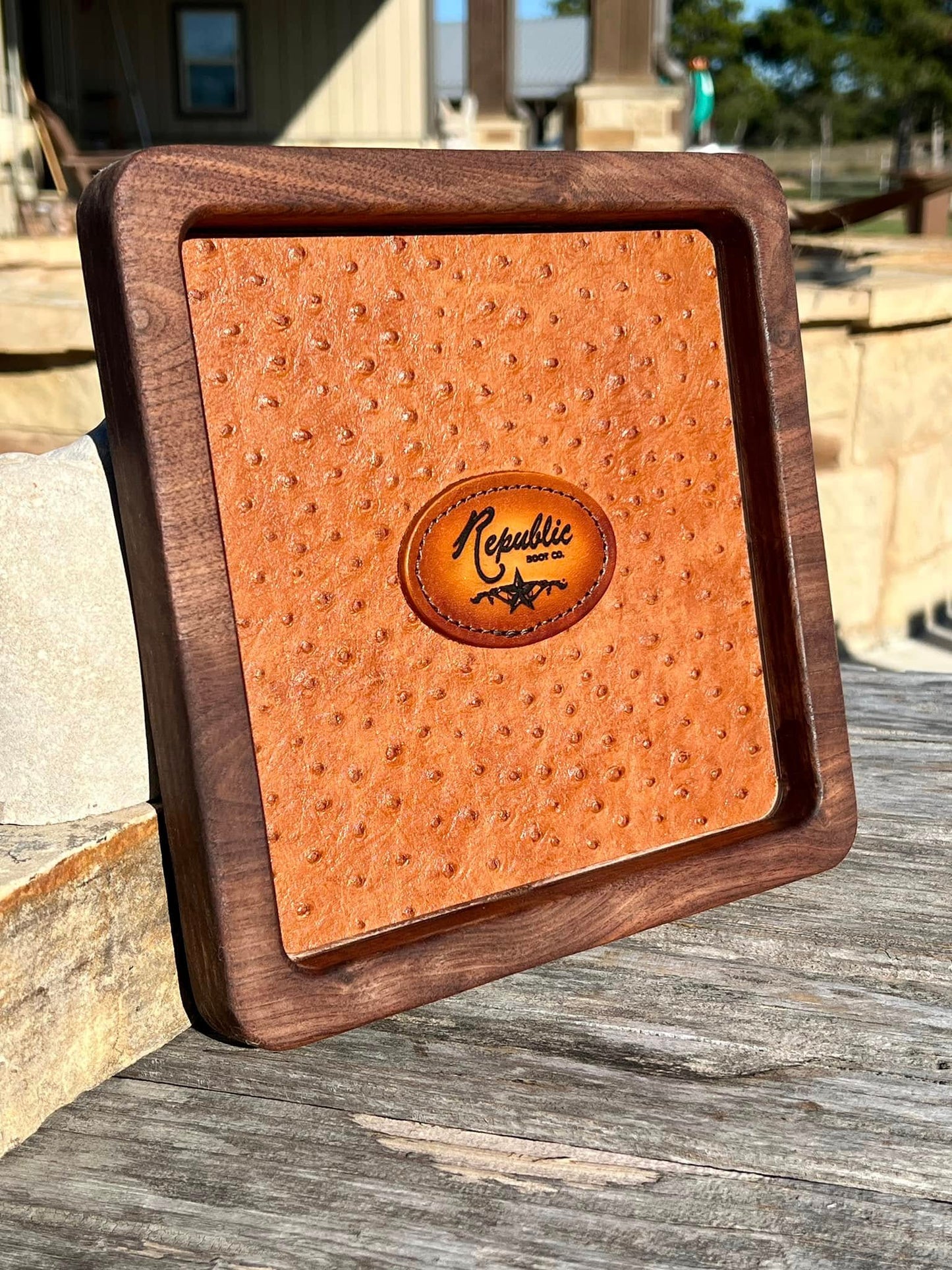 Black Walnut and Leather Valet Tray