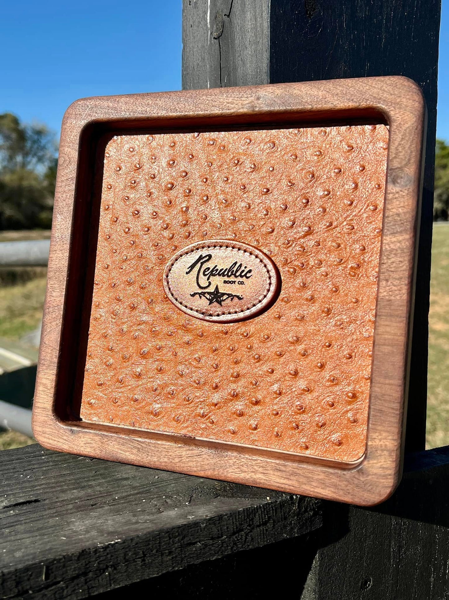 Black Walnut and Leather Valet Tray