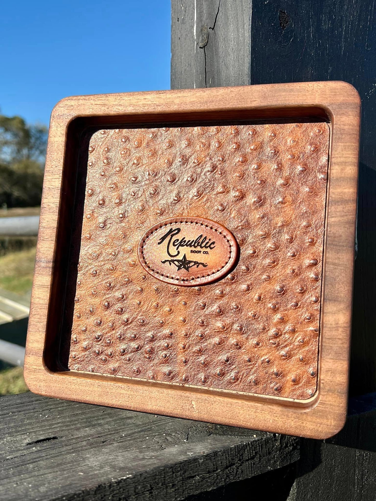 Black Walnut and Leather Valet Tray