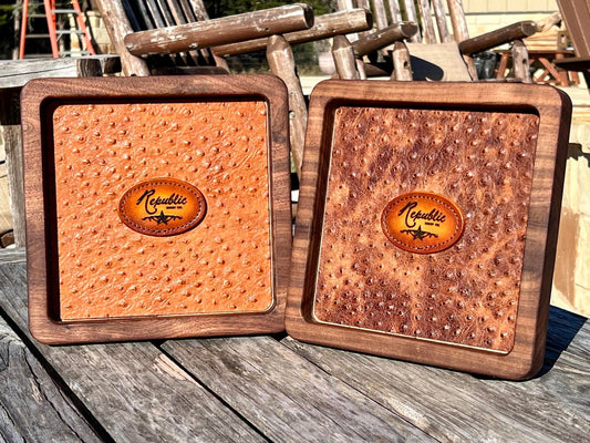 Black Walnut and Leather Valet Tray