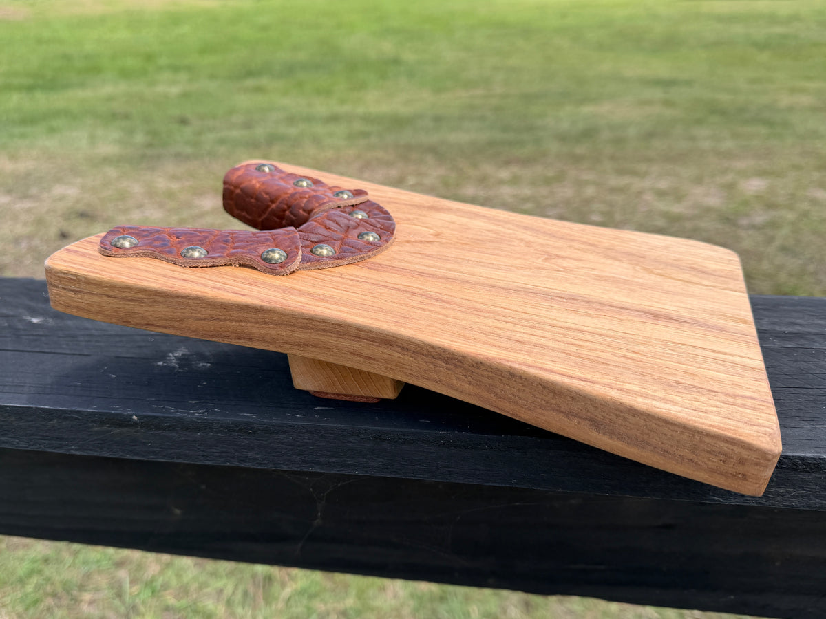 Functional, customizable locally sourced Texas oak or pecan custom made wooden boot jack  for effortless boot removal with quality handcrafted details