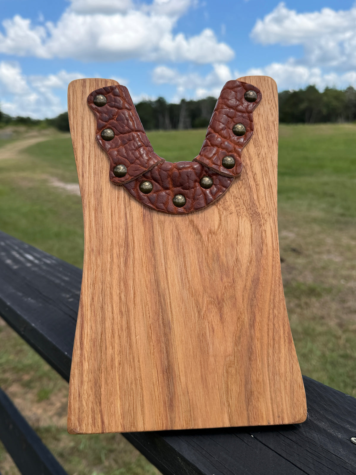 Customizable wooden boot jack with natural grain wood from sourced in Texas from the Pate Ranch Farm for a one-of-a-kind custom gift