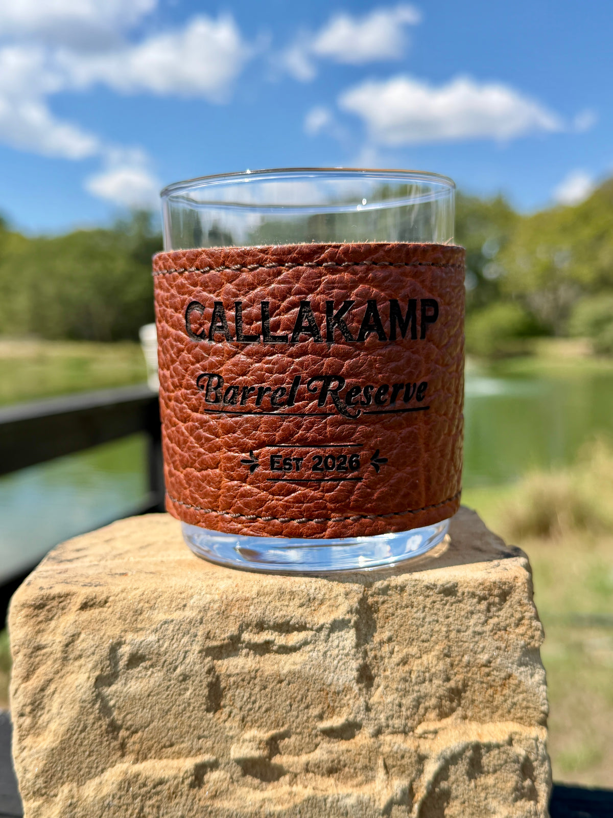 Bison Leather Wrapped Bourbon Glasses | Personalized Whiskey Glasses