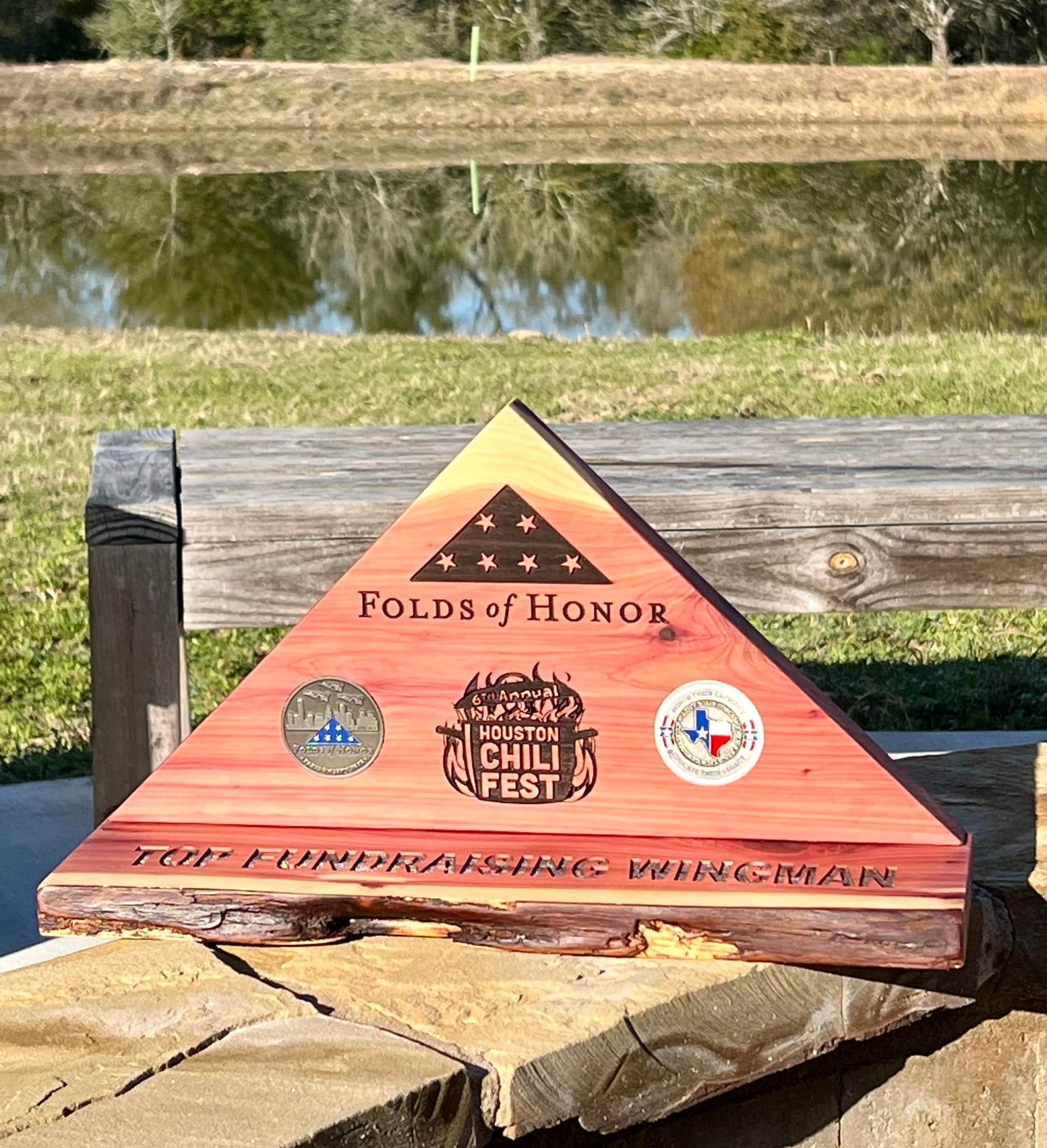 Folded Flag Triangle Award with Base - PateRanchCreations