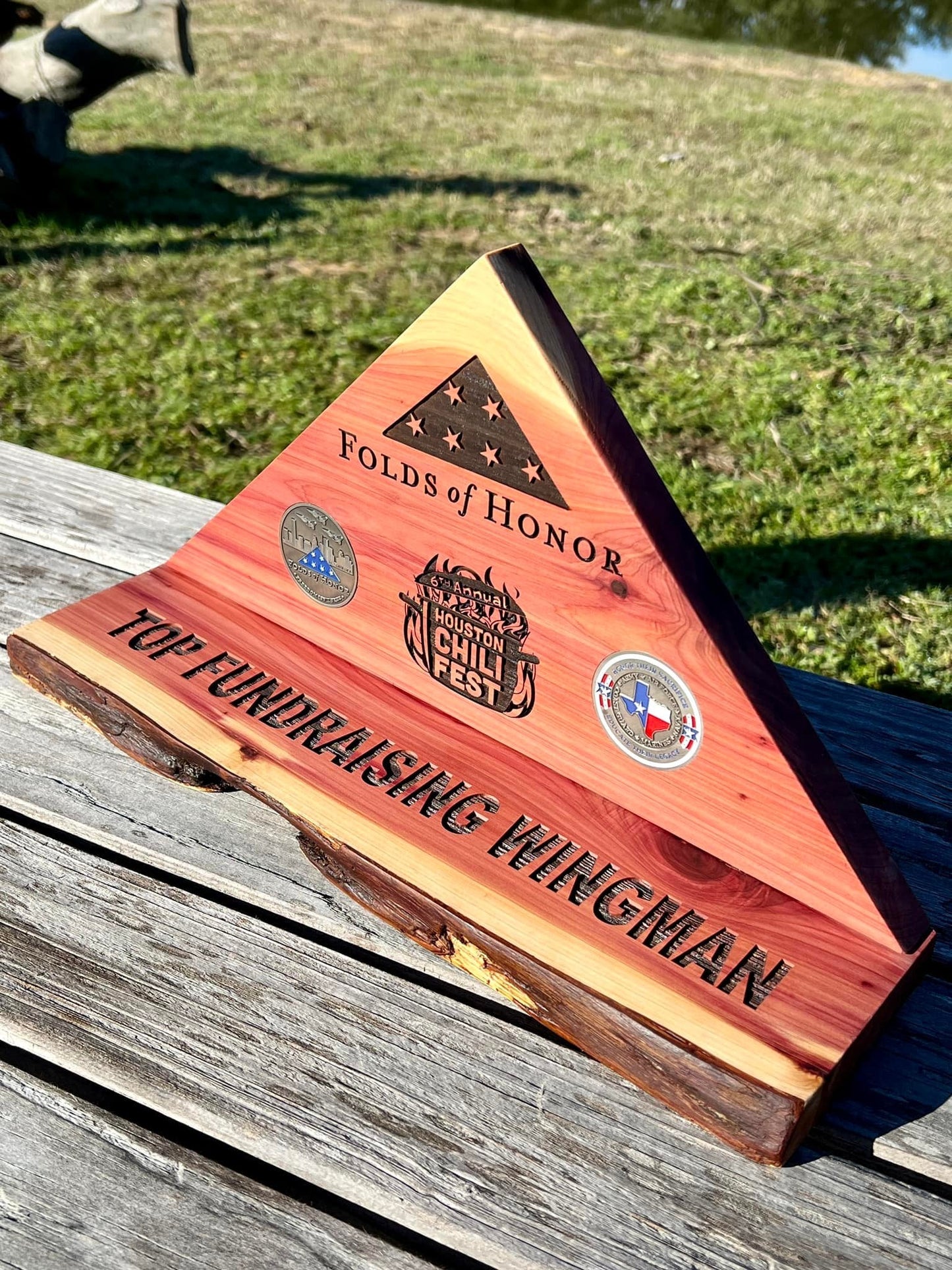Folded Flag Triangle Award with Base - PateRanchCreations