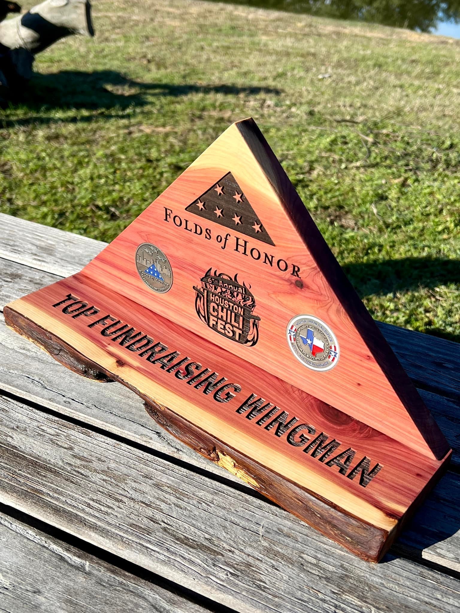 Folded Flag Triangle Award with Base - PateRanchCreations