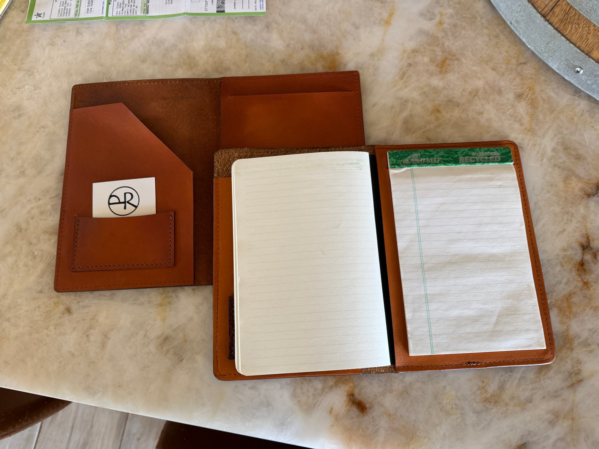 Handcrafted A5 leather padfolio with premium leather construction