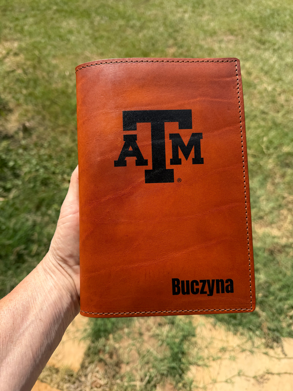 Personalized A5 size leather padfolio handcrafted in Texas