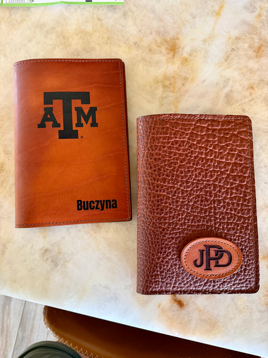 Handcrafted personalized leather A5 padfolio by Pate Ranch Creations, made in Texas